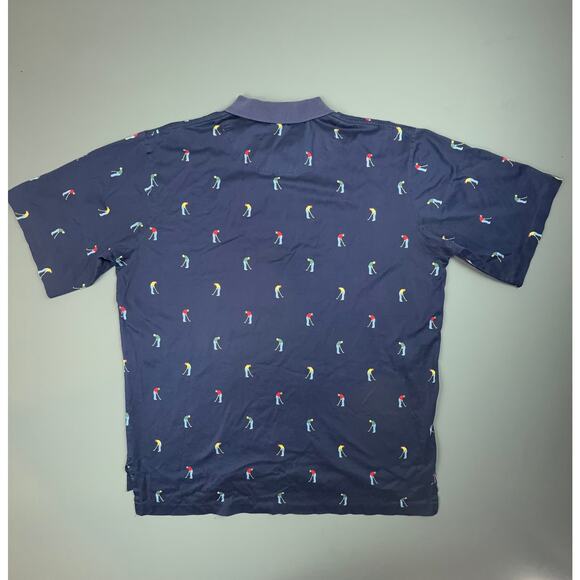 Vintage Polo Golf Ralph Lauren Golfer Print Polo Shirt L Navy All Over Print - Picture 2 of 5